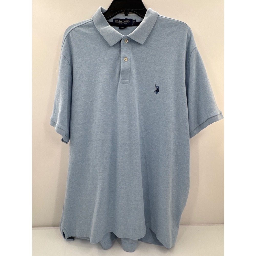 US Polo Assn Mens 2XL Luxury‎ Feel Polo Shirt Lt Blue Heather Short Sleeve Logo